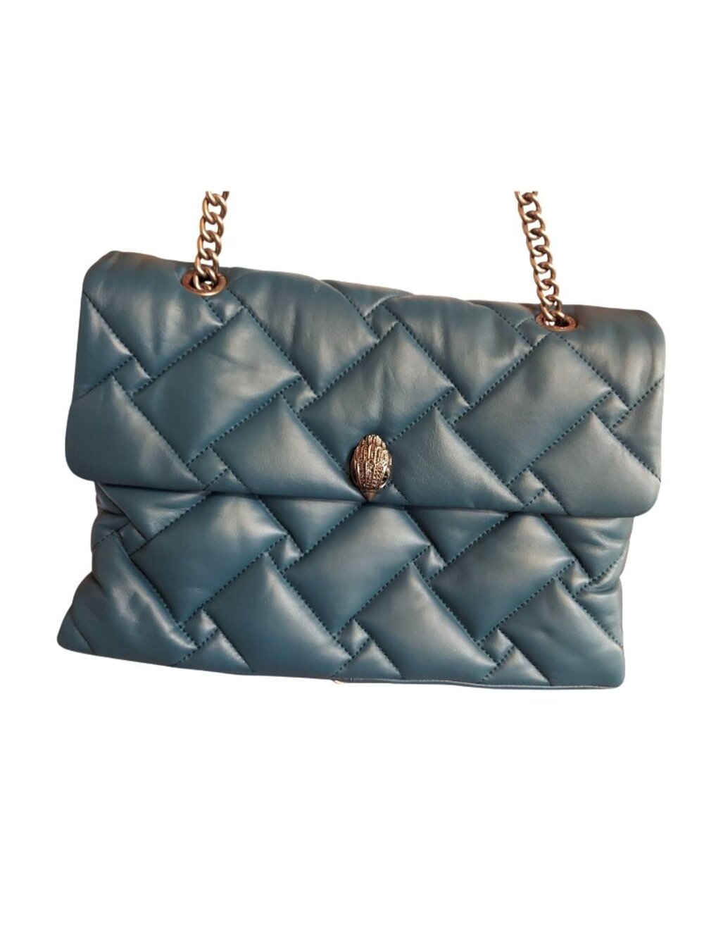 NWT Kurt Geiger London Quilted Blue Leather Shoulder Bag Embellished Clasp